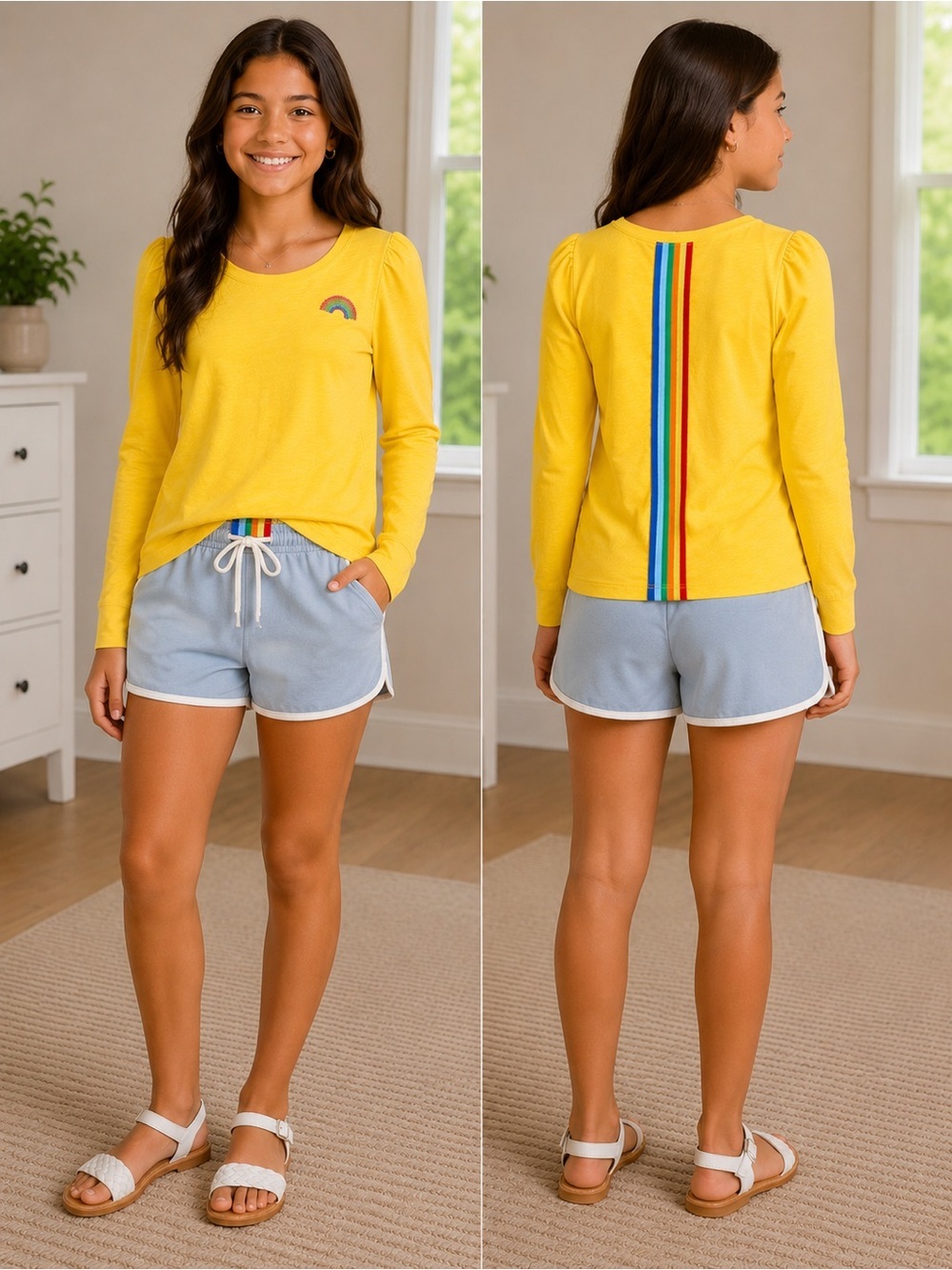 Flapdoodles • NWT Girls' Yellow Rainbow Stripe Long-Sleeve Top